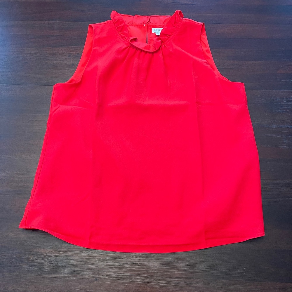 J. Crew Red Ruffled Sleeveless Blouse with Bib Collar